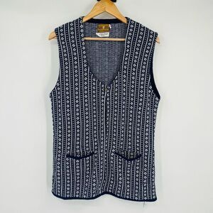 Vintage 70’s Gary Reed Sweater Knit Full Zip Vest Blue White Orlon Acrylic Large